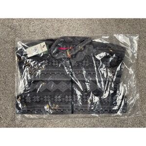 Woolrich Vest Womens Small Black Gray Fair Isle Fleece Full Zip Cozy Core NEW